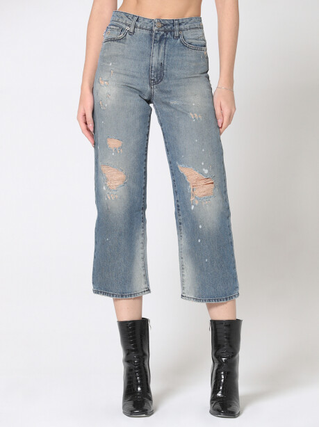 Jeans modello straight leg a vita alta - 1