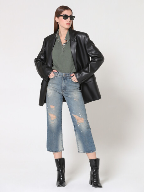 Jeans modello straight leg a vita alta - 3