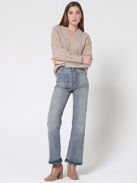 Wide leg jeans with front pockets decoration - 5