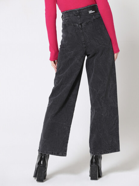 Jeans wide leg con vita elasticizzata in denim nero - 2