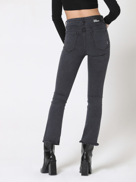 Jeans flare a vita media in denim nero - 4