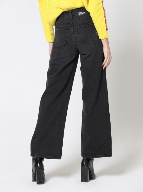 Jeans wide leg con cintura in denim nero - 3