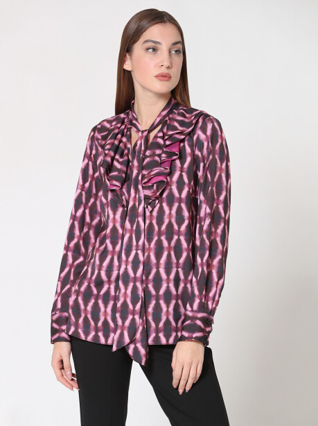 Blusa stampa geometrica con rouches - 3