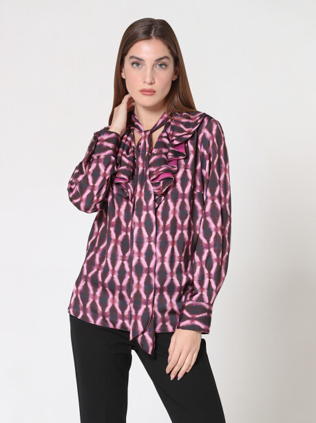 Blusa stampa geometrica con rouches - 5