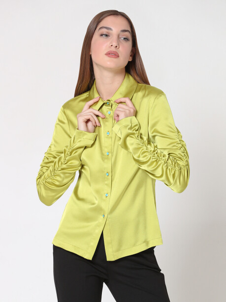 Camicia in raso con maniche arricciate - 4