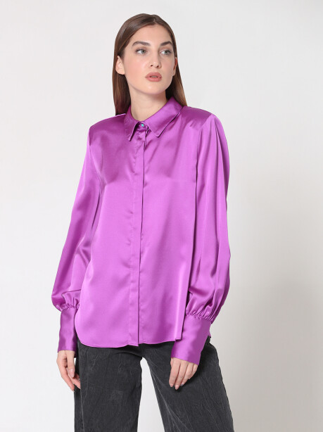 Satin shirt with shoulder pads - 5