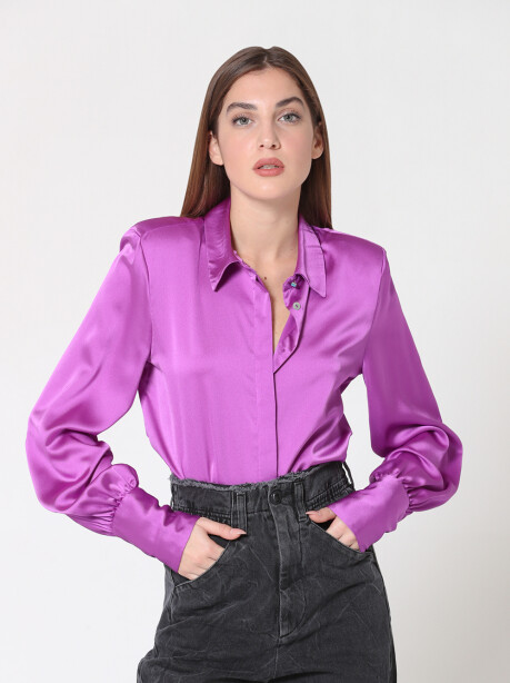 Satin shirt with shoulder pads - 3