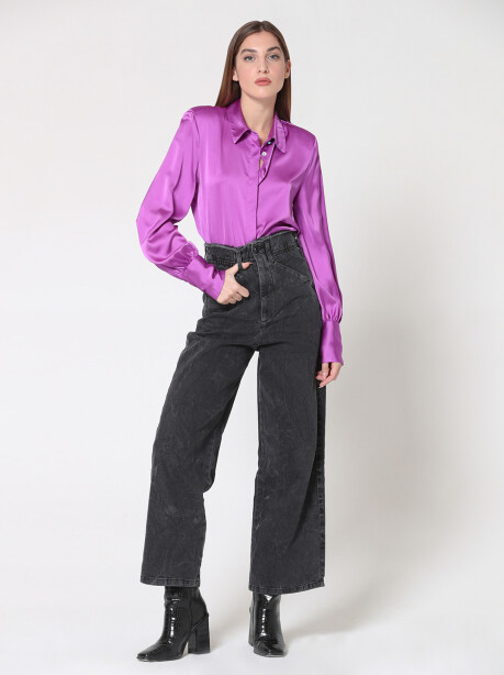 Satin shirt with shoulder pads - 4