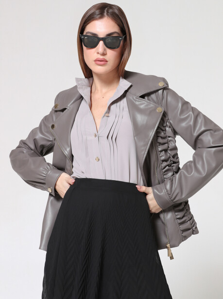 Leather jacket with drapes - 3