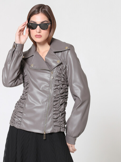 Leather jacket with drapes - 5
