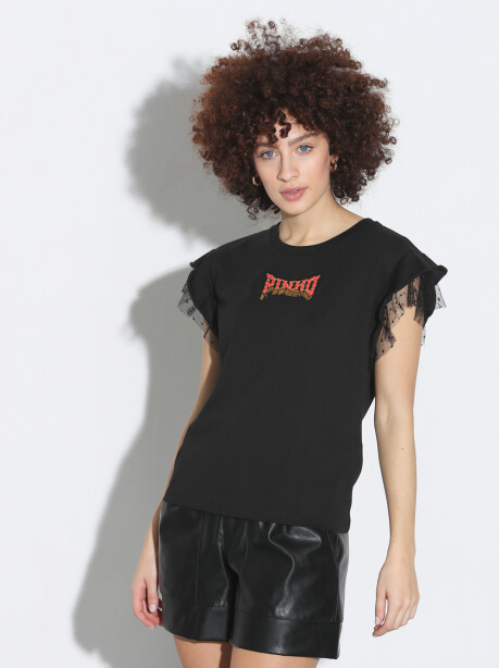 T-shirt con logo e maniche in tulle - 3