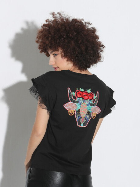 T-shirt con logo e maniche in tulle - 2