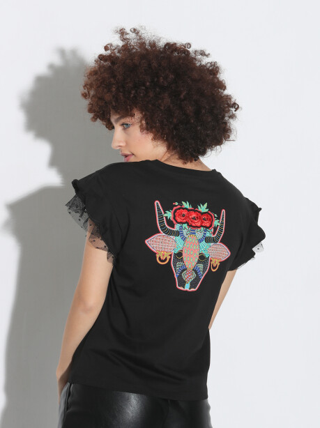 T-shirt with logo and tulle sleeves - 2