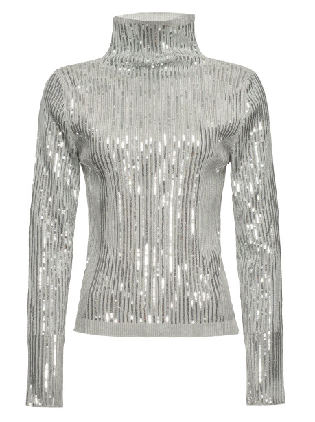 Ribbed turtleneck with sequin applications - 1