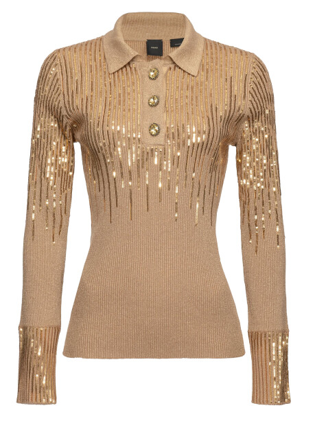 Maglia modello polo a costine con paillettes - 1