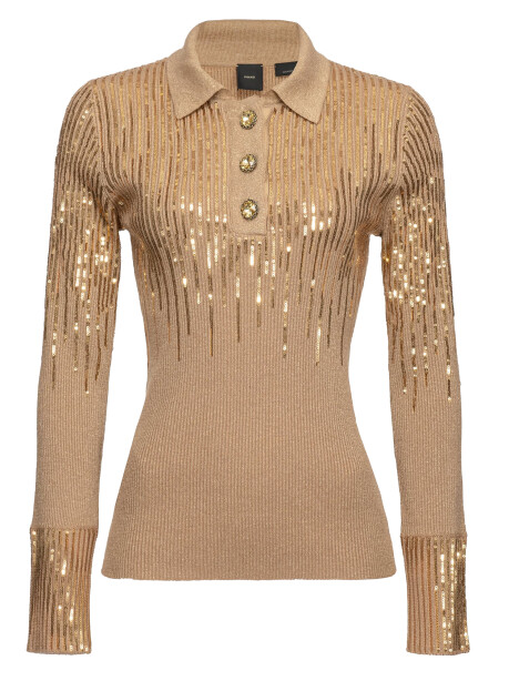 Ribbed polo shirt with sequins - 1