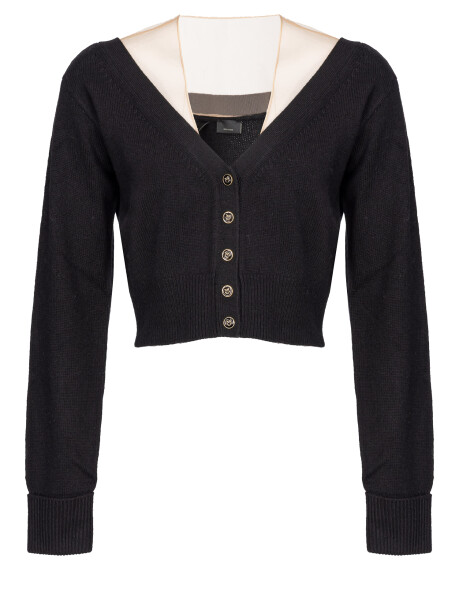 Short cardigan in soft wool and tulle - 1
