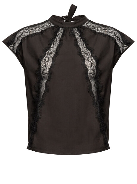Sleeveless top in poplin and lace - 1