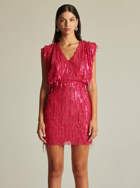 Mini dress con frange di paillettes - 4