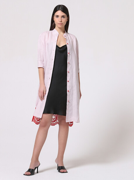 Two-tone dress in linen and rebrodè lace - 3