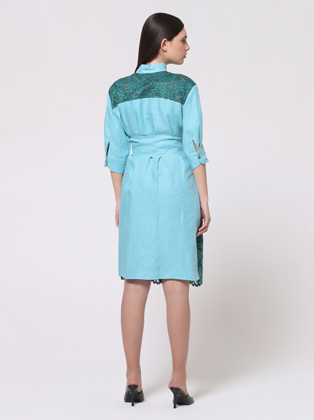 Two-tone dress in linen and rebrodè lace - 4
