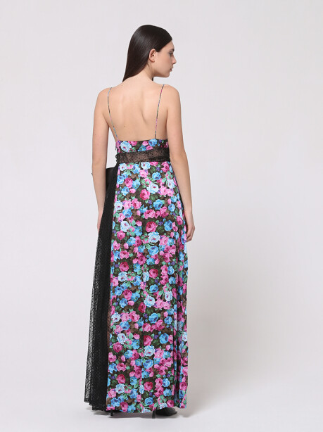 Floral print maxi dress with lace - 6