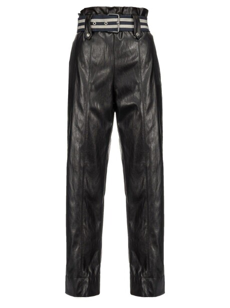 Pantaloni effetto pelle con cintura a righe - 1