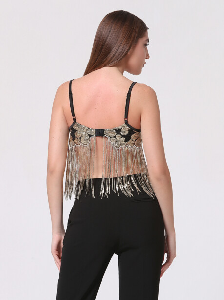 Crop top with gold embroidered flowers - 4