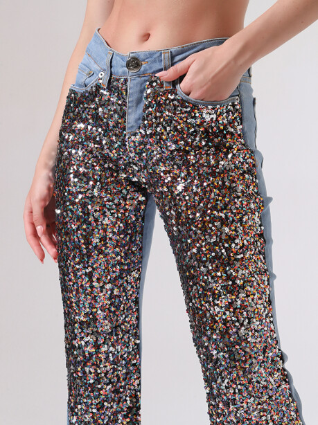 Jeans flare con fronte full paillettes - 2