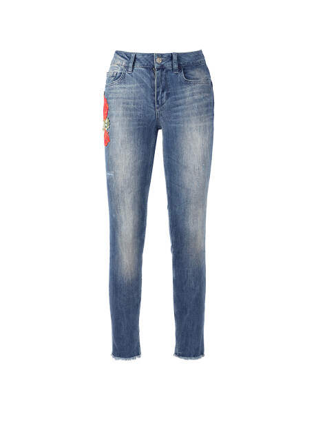 Jeans con applicazione pizzo floreale - 1