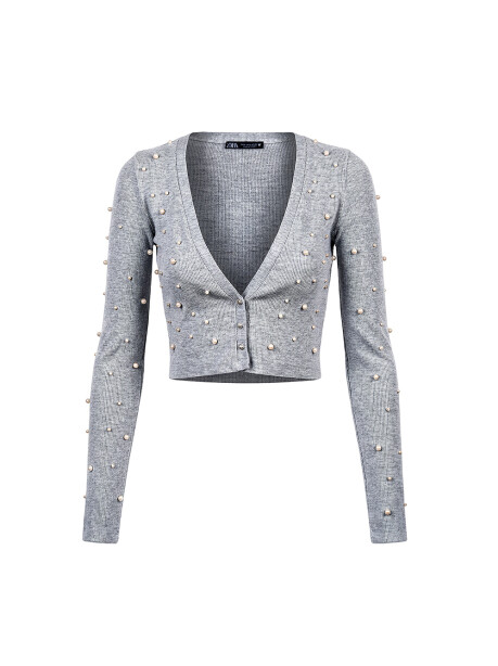 Cardigan corto con perle - 1