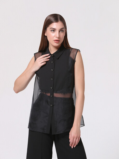 Camicia trasparente con bottoni gioiello - 3