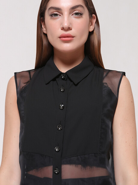 Camicia trasparente con bottoni gioiello - 2