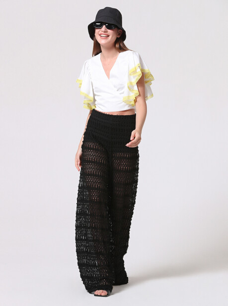 Crossover crop top with butterfly sleeves - 6