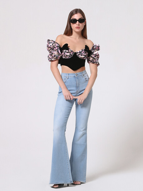 Crop top effetto bustier fantasia floreale - 4