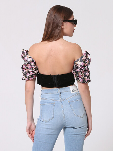 Crop top effetto bustier fantasia floreale - 5