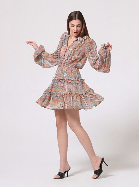 Flounced dress with shirt collar - 3