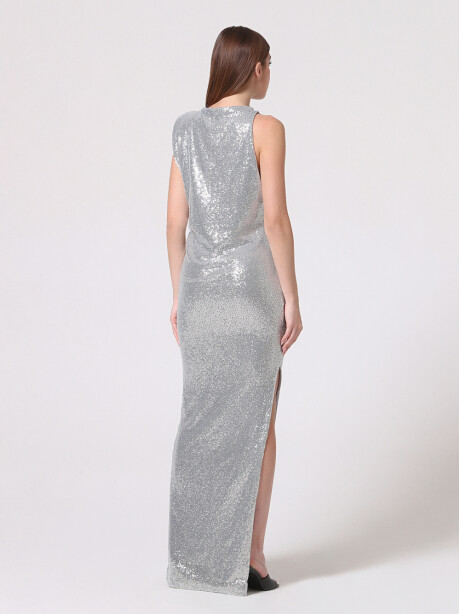 Long one-shoulder dress in full paillettes - 4