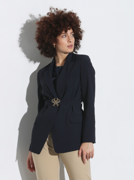 Long blazer with logoed belt - 3