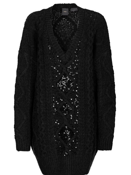 Maxi vestito in maglia multitreccia con paillettes - 1