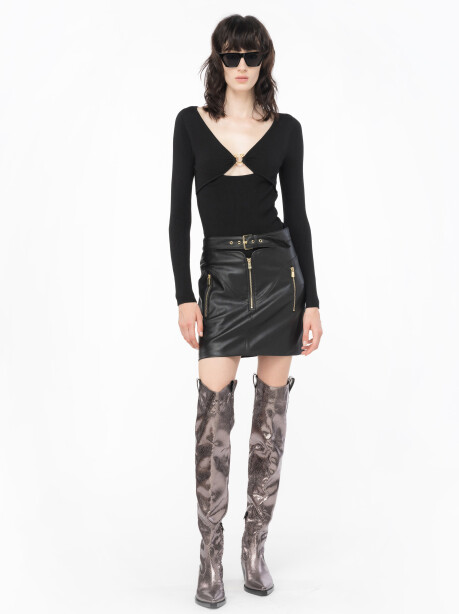Ribbed stretch wool sweater with cut out - 4