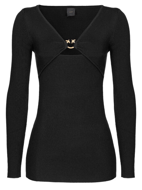 Maglia a costine in lana stretch con cut out - 1