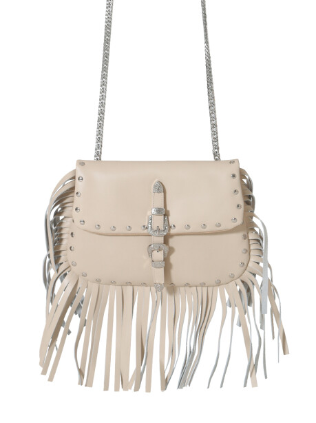Ivory bag with fringes and double buckle - 1