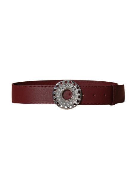 Cintura in pelle bordeaux con fibbia gioiello - 1