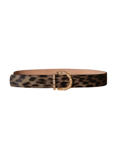 Spotted pony skin belt with jewel buckle - 1