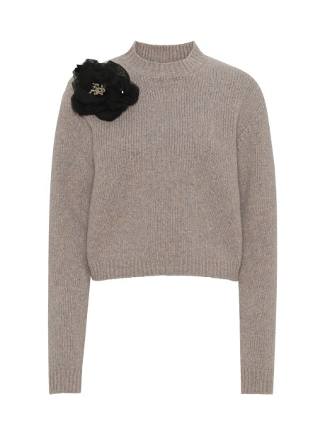 Merino wool sweater with broche - 1