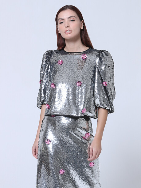 Top in paillettes con applicazioni - 4