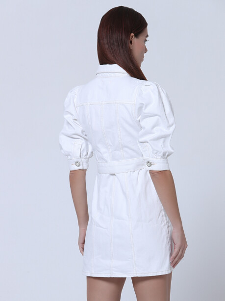 White denim dress with jewel buttons - 4
