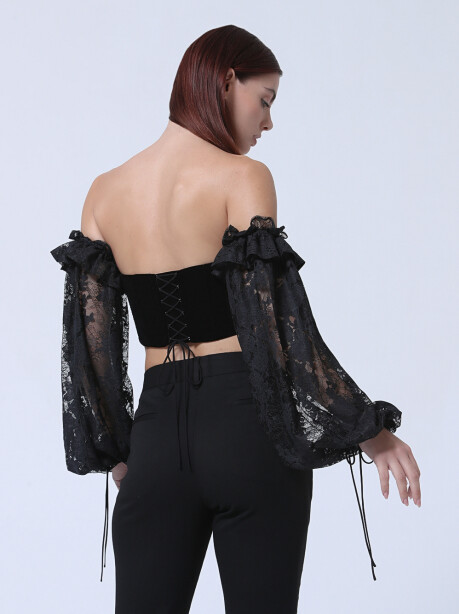 Crop top bustier con maniche in pizzo - 4