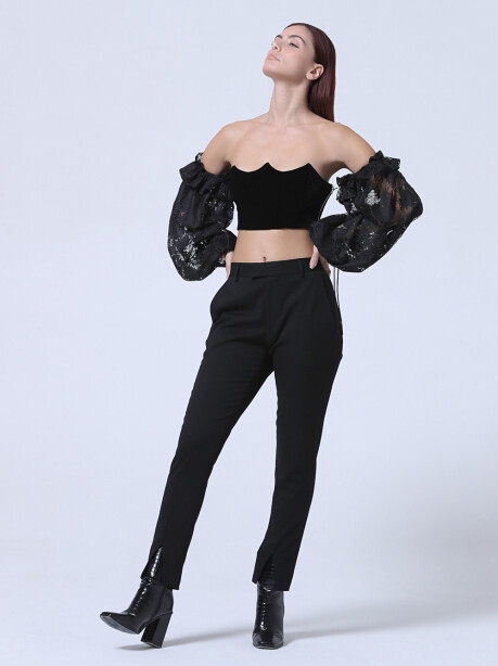 Crop top bustier con maniche in pizzo - 6